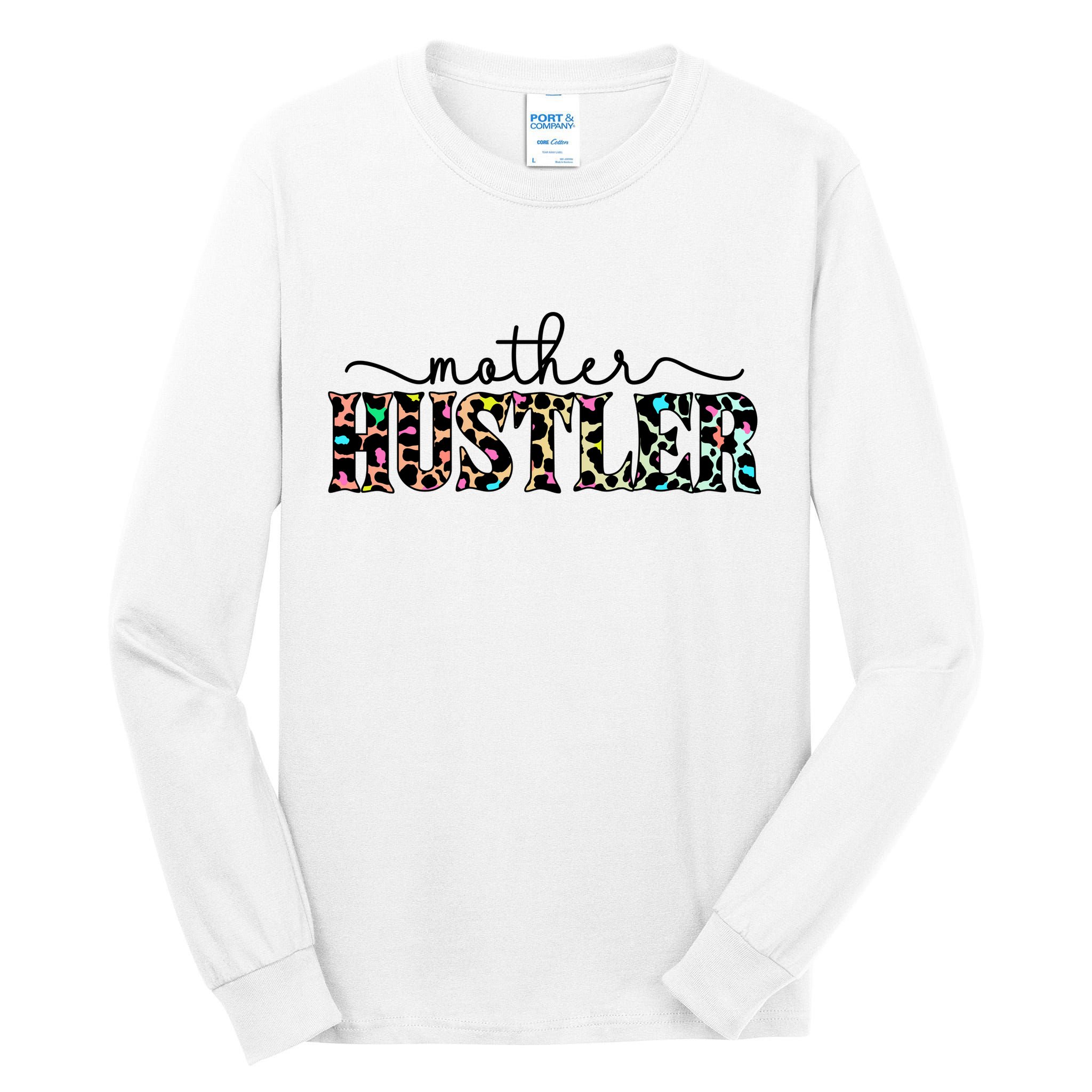 Mother Hustler Neon Cheetah Print Gift For Mom Tall Long Sleeve T-Shirt