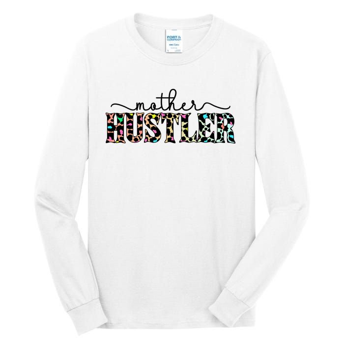 Mother Hustler Neon Cheetah Print Gift For Mom Tall Long Sleeve T-Shirt