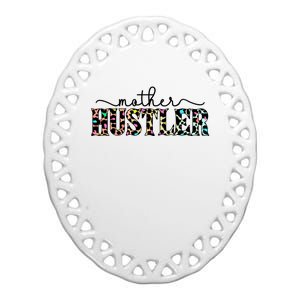 Mother Hustler Neon Cheetah Print Gift For Mom Ceramic Oval Ornament