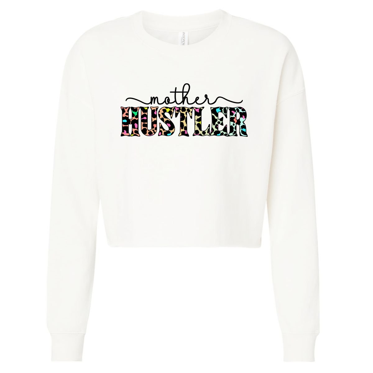 Mother Hustler Neon Cheetah Print Gift For Mom Cropped Pullover Crew