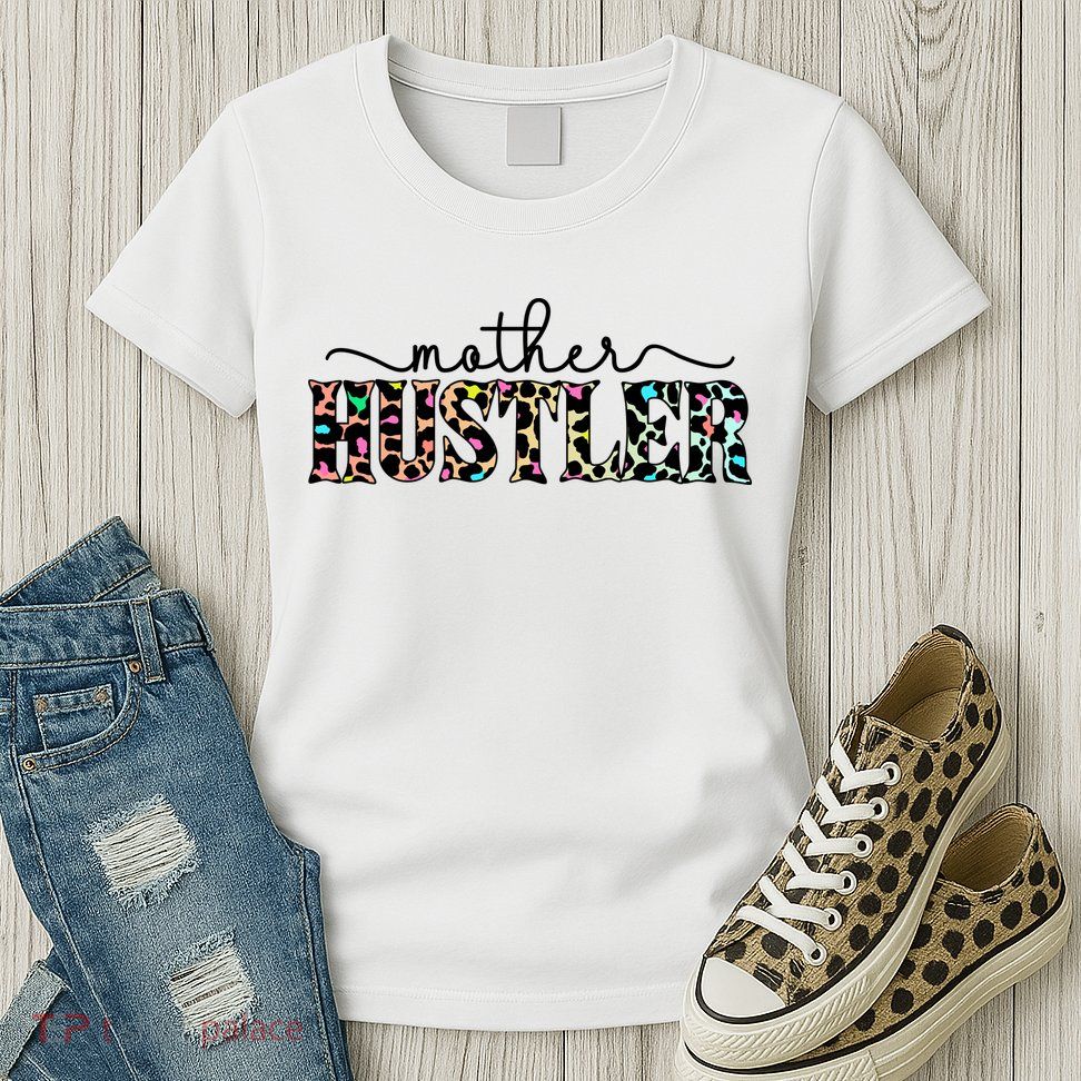 Mother Hustler Neon Cheetah Print Gift For Mom Womens T-Shirt