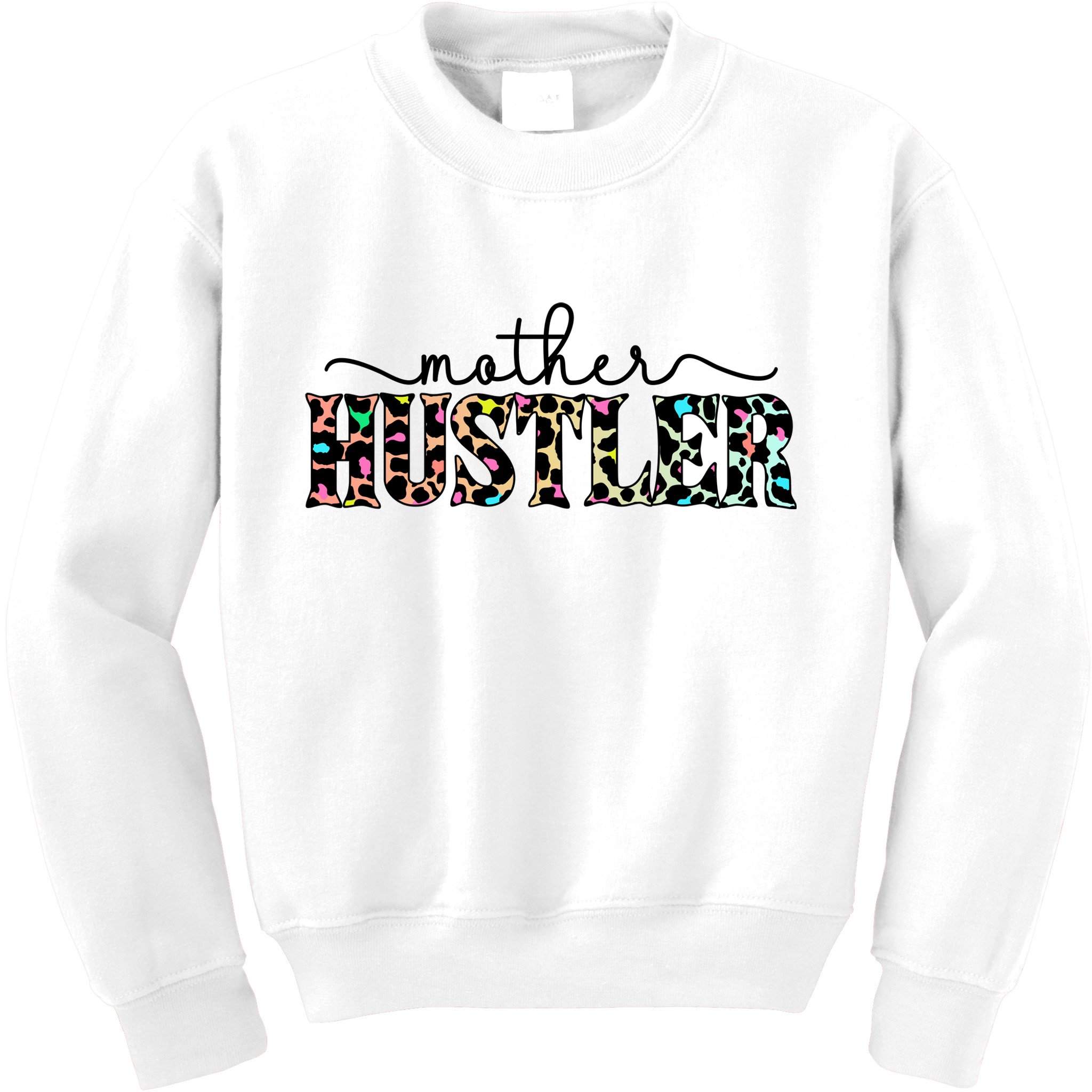 Mother Hustler Neon Cheetah Print Gift For Mom Kids Sweatshirt