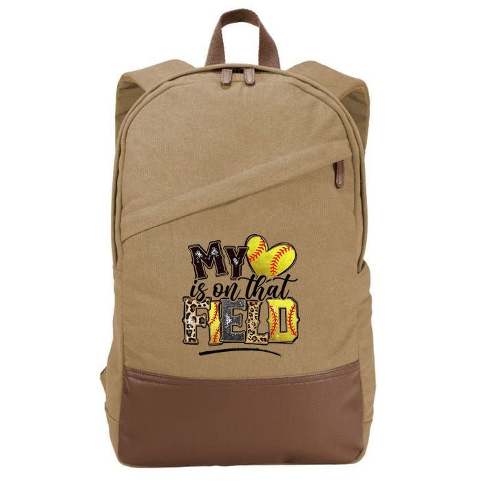 My Heart On That Field Leopard Softball Mama Mom Mothers Day Cotton Canvas Backpack