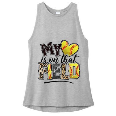 My Heart On That Field Leopard Softball Mama Mom Mothers Day Ladies PosiCharge Tri-Blend Wicking Tank
