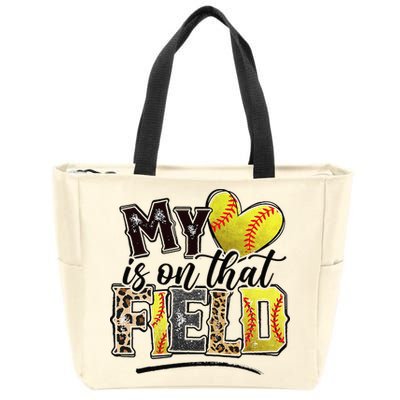 My Heart On That Field Leopard Softball Mama Mom Mothers Day Zip Tote Bag