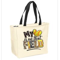 My Heart On That Field Leopard Softball Mama Mom Mothers Day Zip Tote Bag