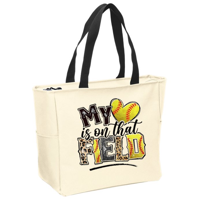 My Heart On That Field Leopard Softball Mama Mom Mothers Day Zip Tote Bag