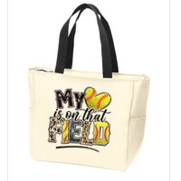 My Heart On That Field Leopard Softball Mama Mom Mothers Day Zip Tote Bag