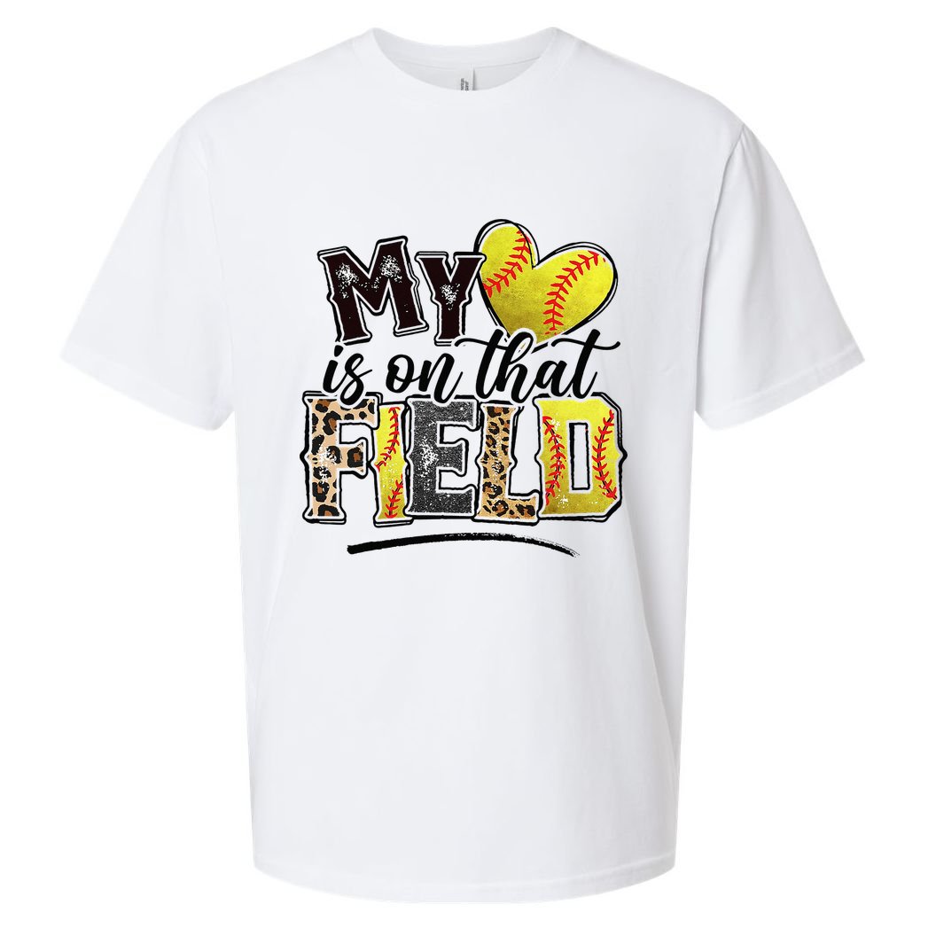 My Heart On That Field Leopard Softball Mama Mom Mothers Day Sueded Cloud Jersey T-Shirt