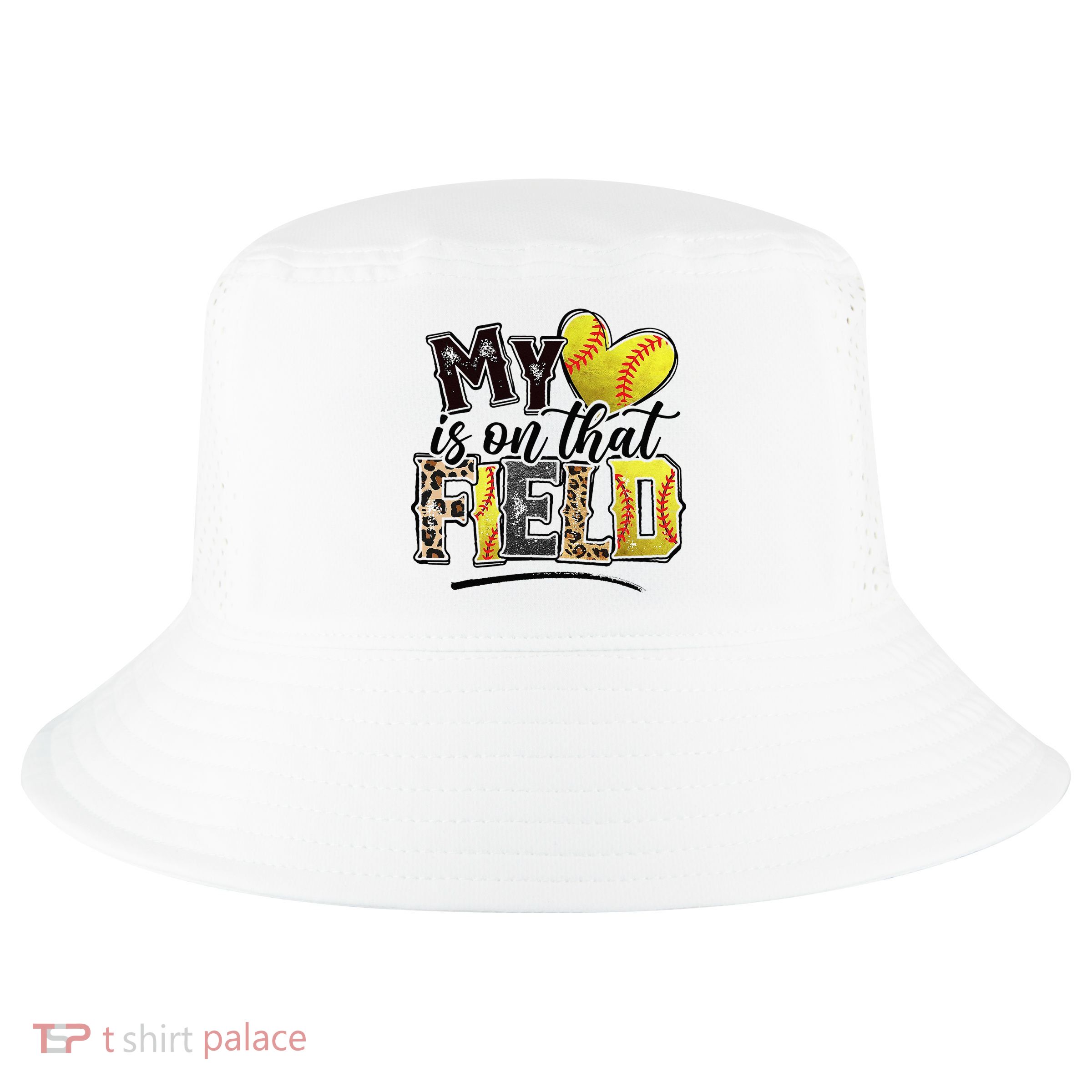 My Heart On That Field Leopard Softball Mama Mom Mothers Day Cool Comfort Performance Bucket Hat
