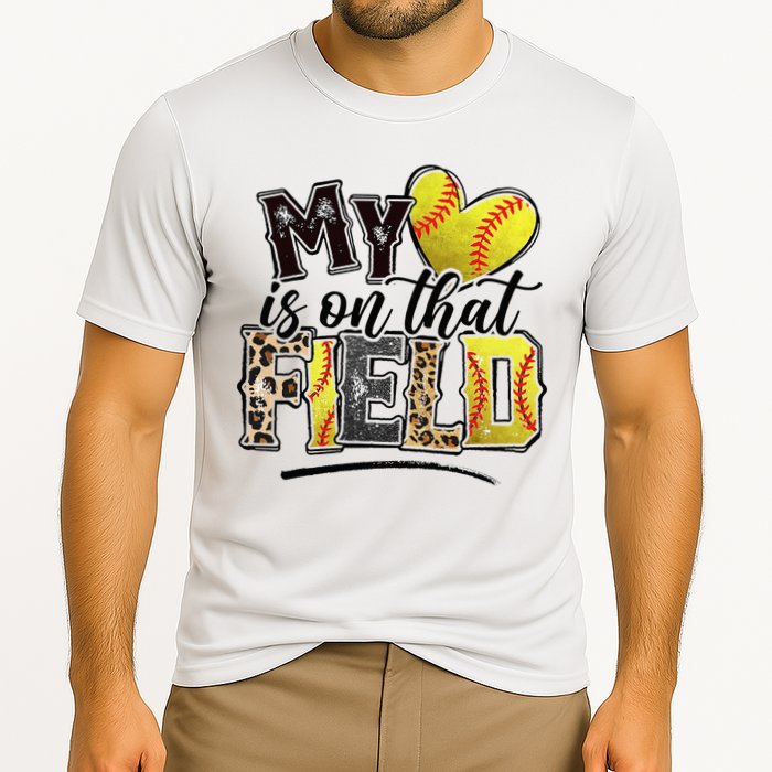 My Heart On That Field Leopard Softball Mama Mom Mothers Day Cooling Performance Crew T-Shirt