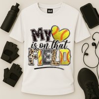 My Heart On That Field Leopard Softball Mama Mom Mothers Day Cooling Performance Crew T-Shirt