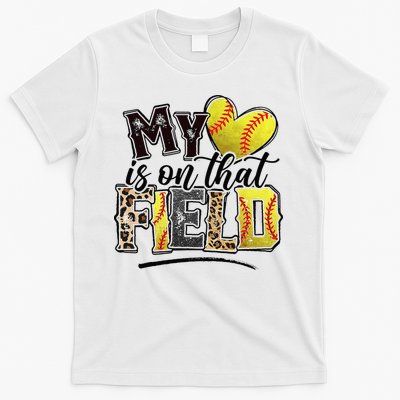 My Heart On That Field Leopard Softball Mama Mom Mothers Day T-Shirt