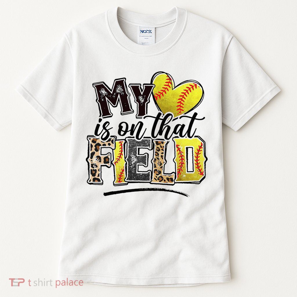 My Heart On That Field Leopard Softball Mama Mom Mothers Day Tall T-Shirt