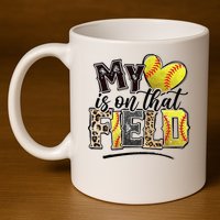 My Heart On That Field Leopard Softball Mama Mom Mothers Day 11oz C Handle Ceramic Mug