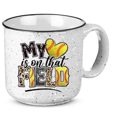 My Heart On That Field Leopard Softball Mama Mom Mothers Day 15oz Campfire Ceramic Mug