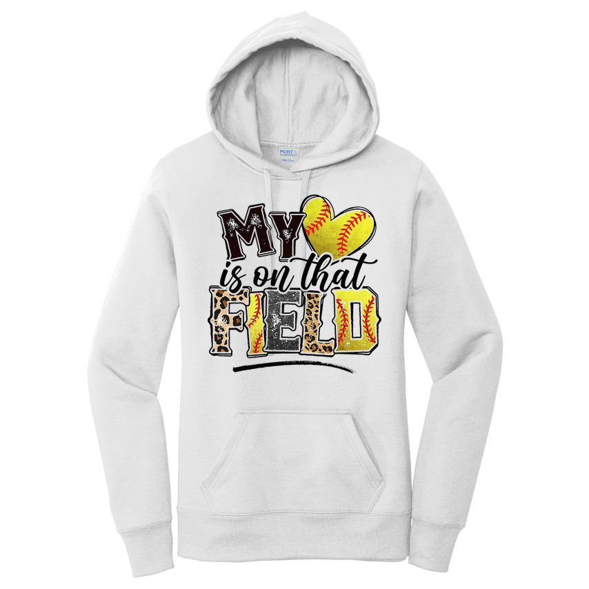 My Heart On That Field Leopard Softball Mama Mom Mothers Day Women's Pullover Hoodie