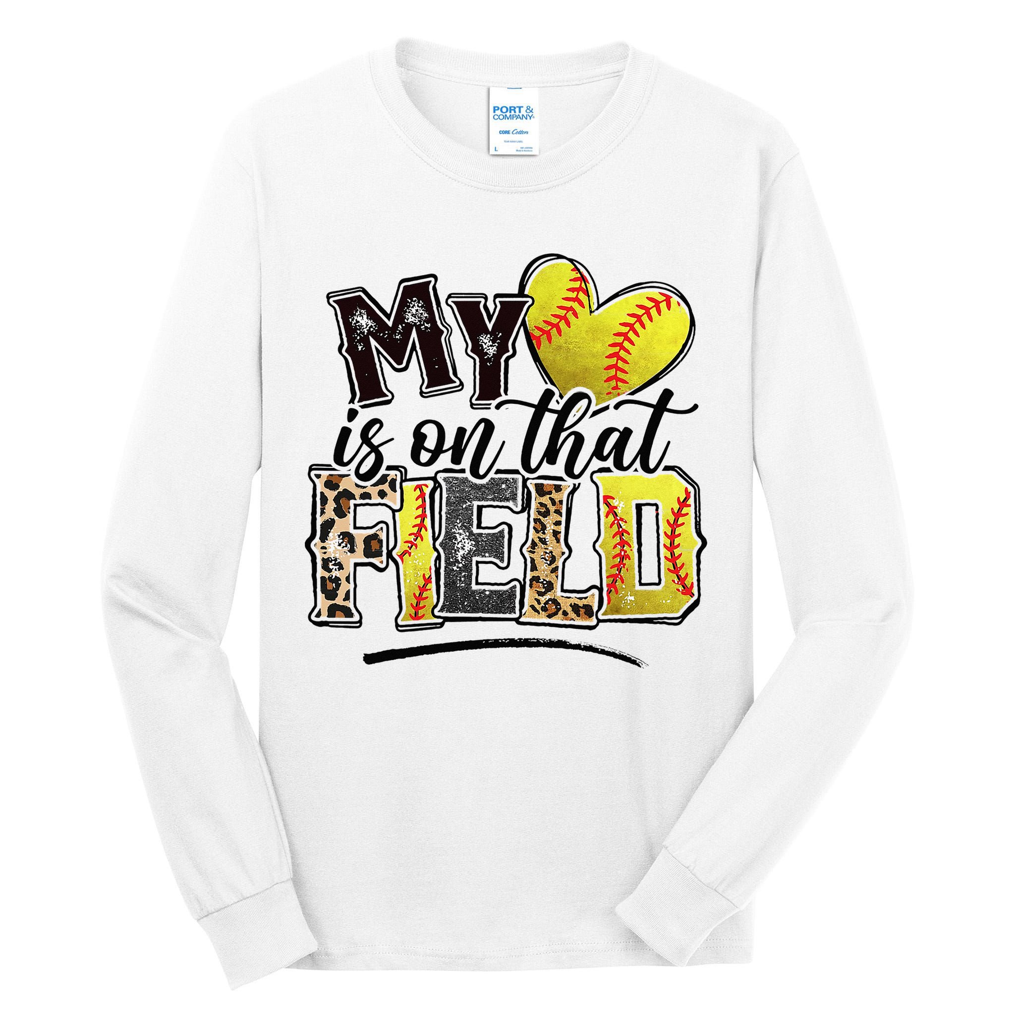 My Heart On That Field Leopard Softball Mama Mom Mothers Day Tall Long Sleeve T-Shirt