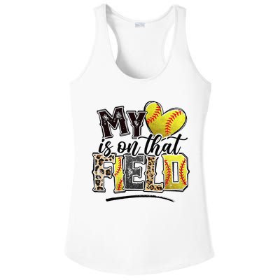 My Heart On That Field Leopard Softball Mama Mom Mothers Day Ladies PosiCharge Competitor Racerback Tank
