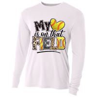 My Heart On That Field Leopard Softball Mama Mom Mothers Day Cooling Performance Long Sleeve Crew