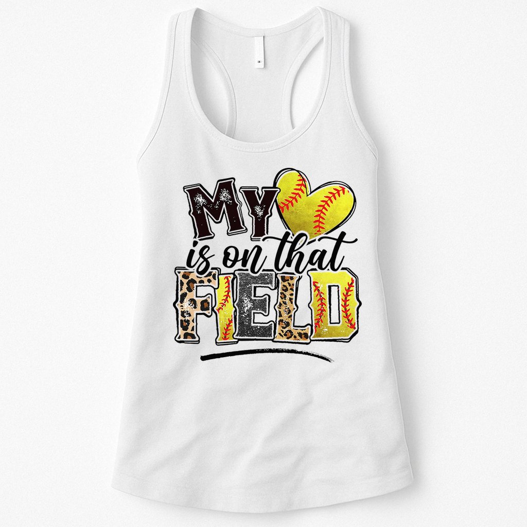 My Heart On That Field Leopard Softball Mama Mom Mothers Day Womens Tank Top