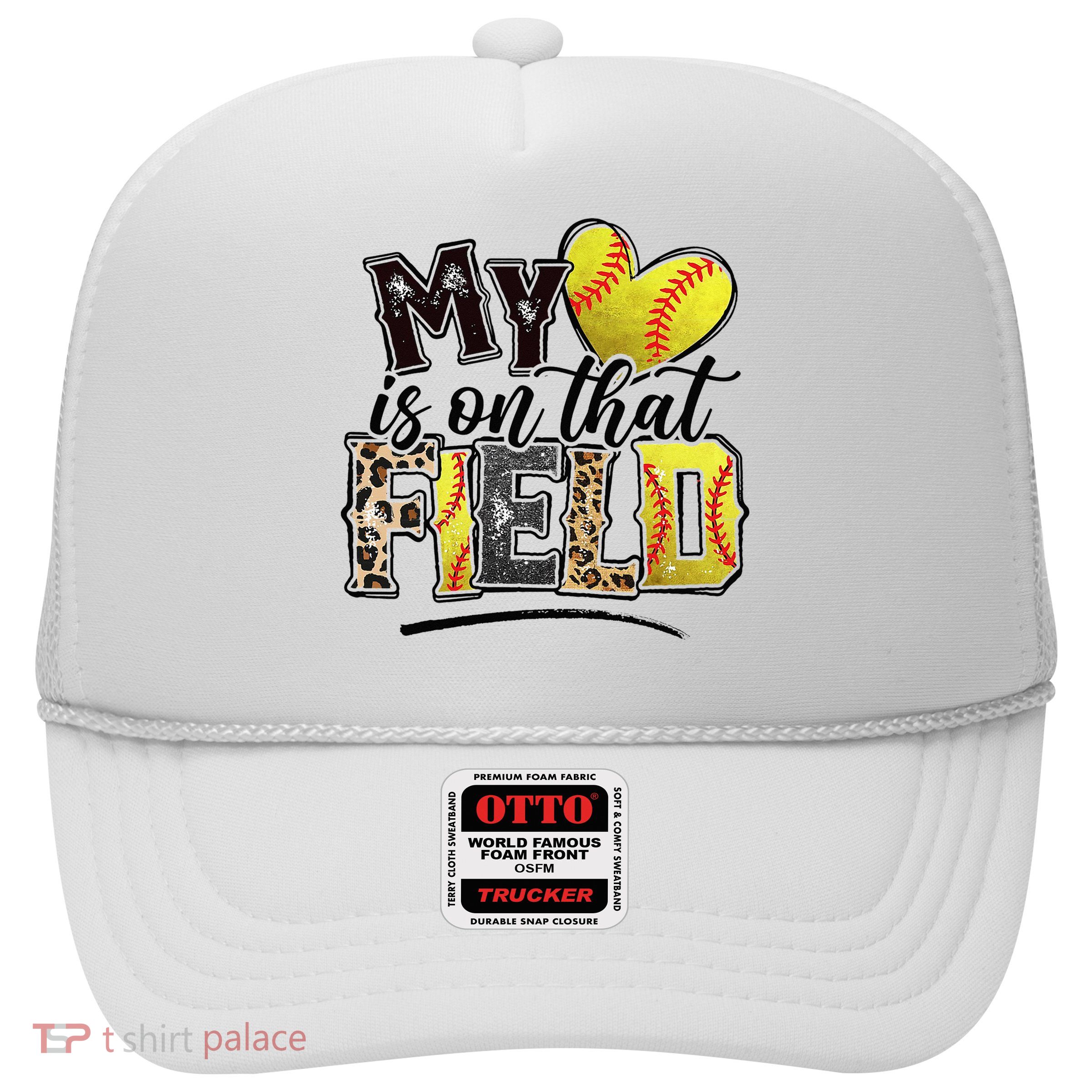 My Heart On That Field Leopard Softball Mama Mom Mothers Day Trucker Hat