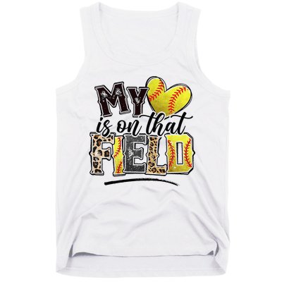 My Heart On That Field Leopard Softball Mama Mom Mothers Day Tank Top