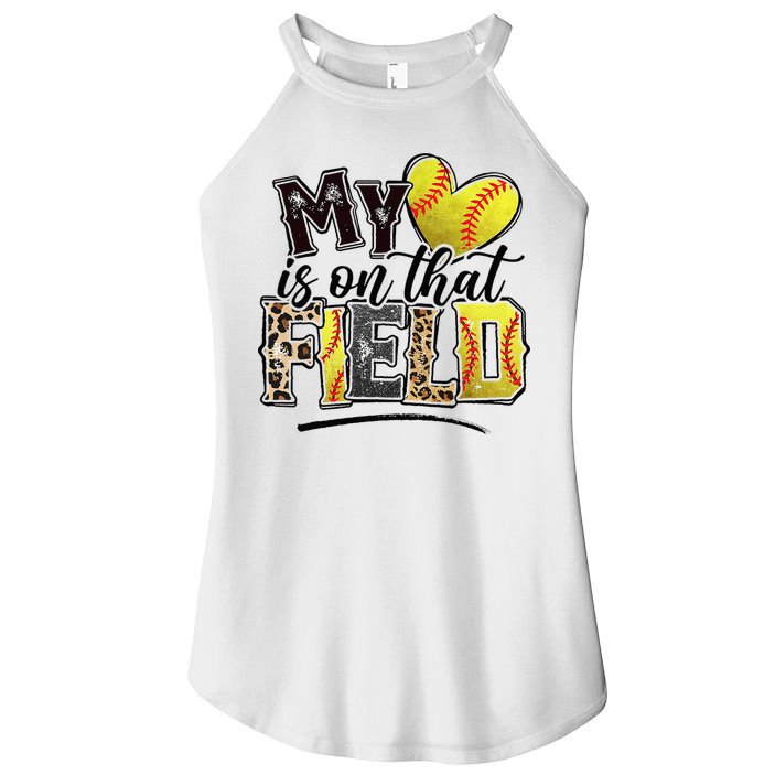 My Heart On That Field Leopard Softball Mama Mom Mothers Day Women's Perfect Tri Rocker Tank