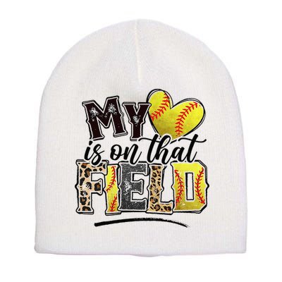 My Heart On That Field Leopard Softball Mama Mom Mothers Day Short Acrylic Beanie
