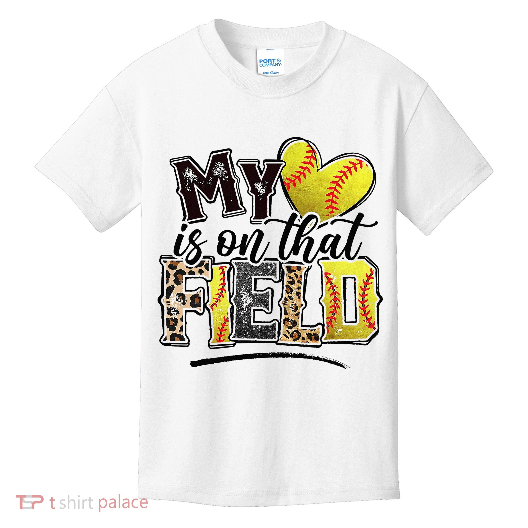 My Heart On That Field Leopard Softball Mama Mom Mothers Day Kids T-Shirt