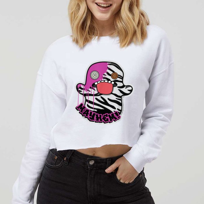 May Hem Oogah Boogah Zebra Paint Splat Cropped Pullover Crew