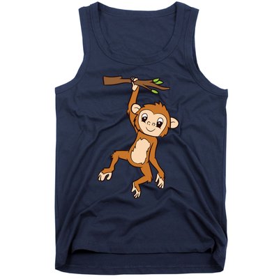 Monkey Hanging On Branch Ape Cute Monkey Tank Top