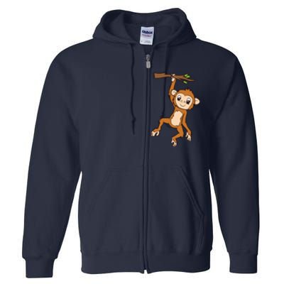 Monkey Hanging On Branch Ape Cute Monkey Full Zip Hoodie