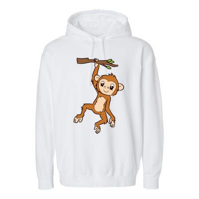 Monkey Hanging On Branch Ape Cute Monkey Garment-Dyed Fleece Hoodie