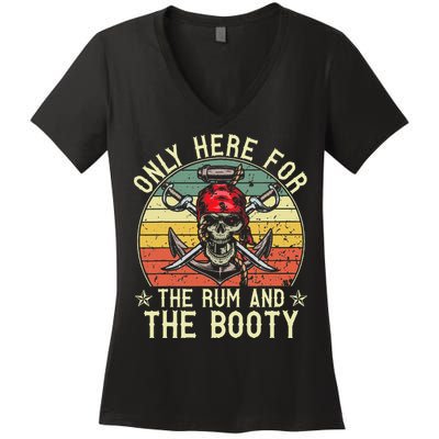 mb Here Only For The Rum And The Booty Pirate Halloween Women's V-Neck T-Shirt