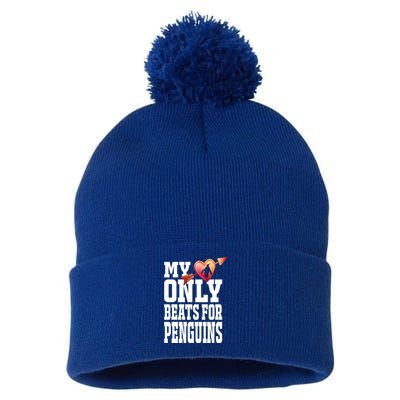 My Heart Only Beats For Penguins Funny Valentines Day Gift Funny Gift Pom Pom 12in Knit Beanie