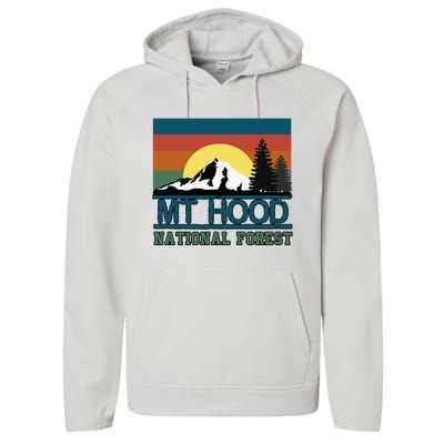 Mt Hood Oregon National Forest Trees Retro Performance Fleece Hoodie