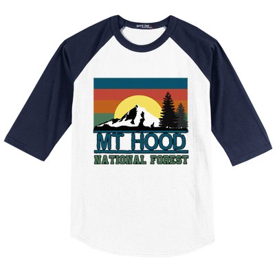 Mt Hood Oregon National Forest Trees Retro Baseball Sleeve Shirt