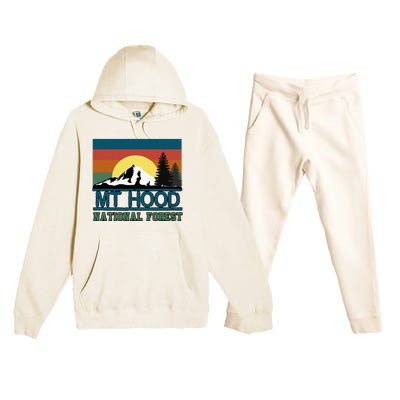 Mt Hood Oregon National Forest Trees Retro Premium Hooded Sweatsuit Set