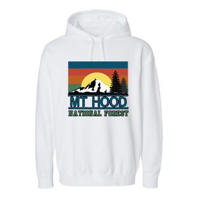 Mt Hood Oregon National Forest Trees Retro Garment-Dyed Fleece Hoodie