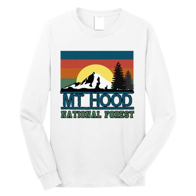 Mt Hood Oregon National Forest Trees Retro Long Sleeve Shirt