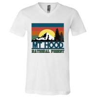 Mt Hood Oregon National Forest Trees Retro V-Neck T-Shirt