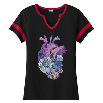  Mermaids Heart  Ocean Inspired Illustration Ladies Halftime Notch Neck Tee