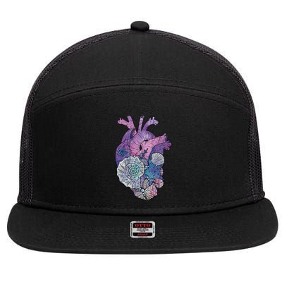  Mermaids Heart  Ocean Inspired Illustration 7 Panel Mesh Trucker Snapback Hat