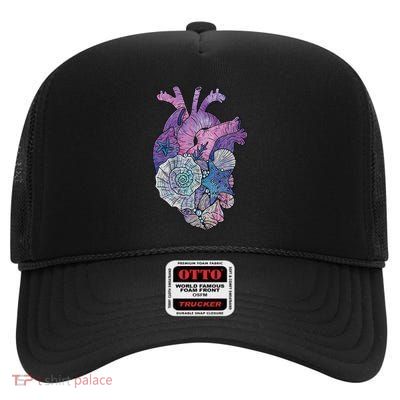  Mermaids Heart  Ocean Inspired Illustration High Crown Mesh Back Trucker Hat