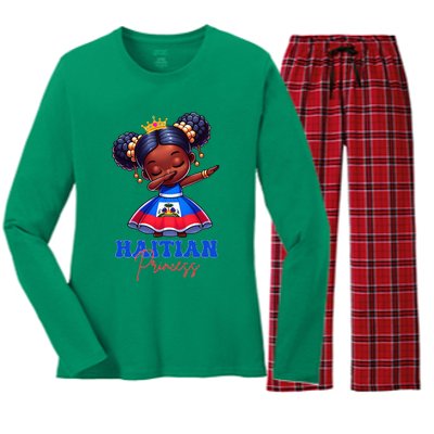 Melanin Haitian Princess Haiti Flag Black Women's Long Sleeve Flannel Pajama Set 