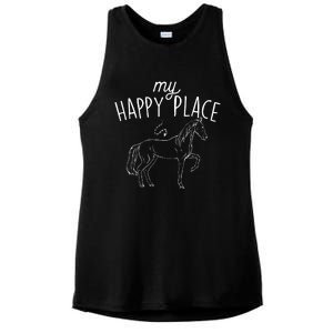 My Happy Place Horse Lover Equestrian Horseback Rider Ladies PosiCharge Tri-Blend Wicking Tank