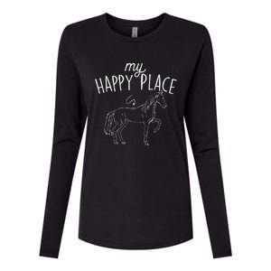 My Happy Place Horse Lover Equestrian Horseback Rider Womens Cotton Relaxed Long Sleeve T-Shirt