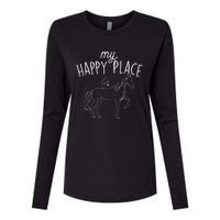 My Happy Place Horse Lover Equestrian Horseback Rider Womens Cotton Relaxed Long Sleeve T-Shirt