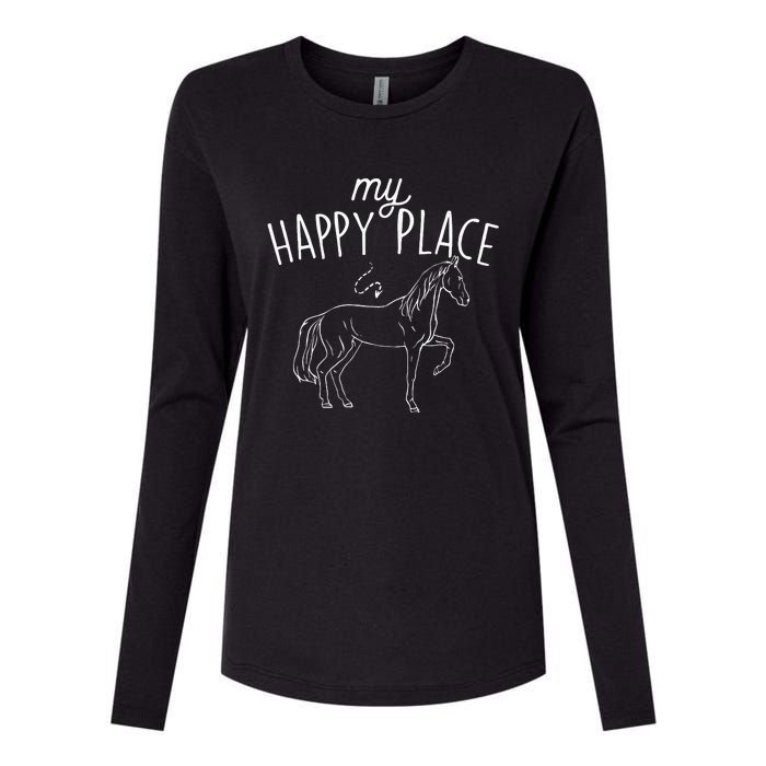 My Happy Place Horse Lover Equestrian Horseback Rider Womens Cotton Relaxed Long Sleeve T-Shirt